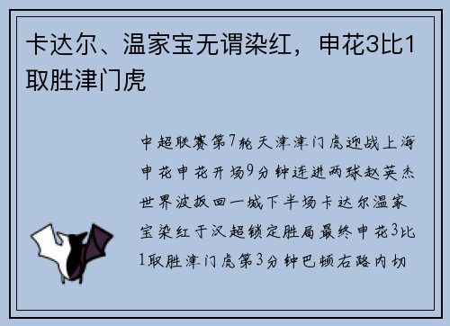 卡达尔、温家宝无谓染红，申花3比1取胜津门虎