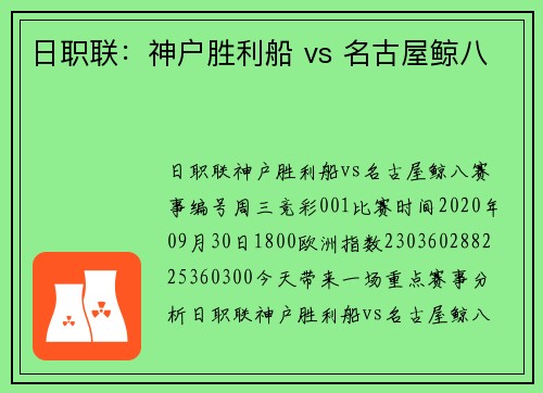 日职联：神户胜利船 vs 名古屋鲸八